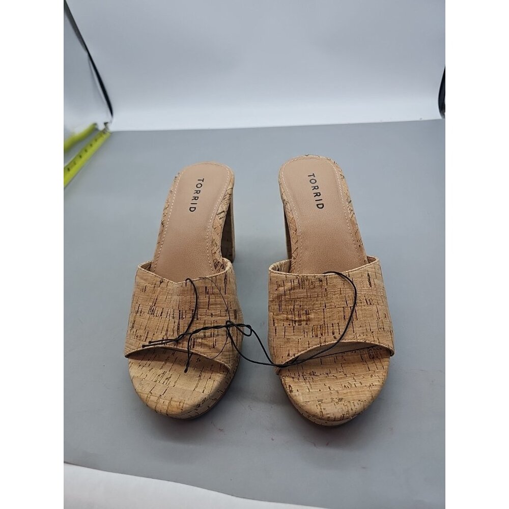 NEW Torrid 8.5 WW Extra WIDE Cork Platform Block Women Slip On Heel Mules Sandal
